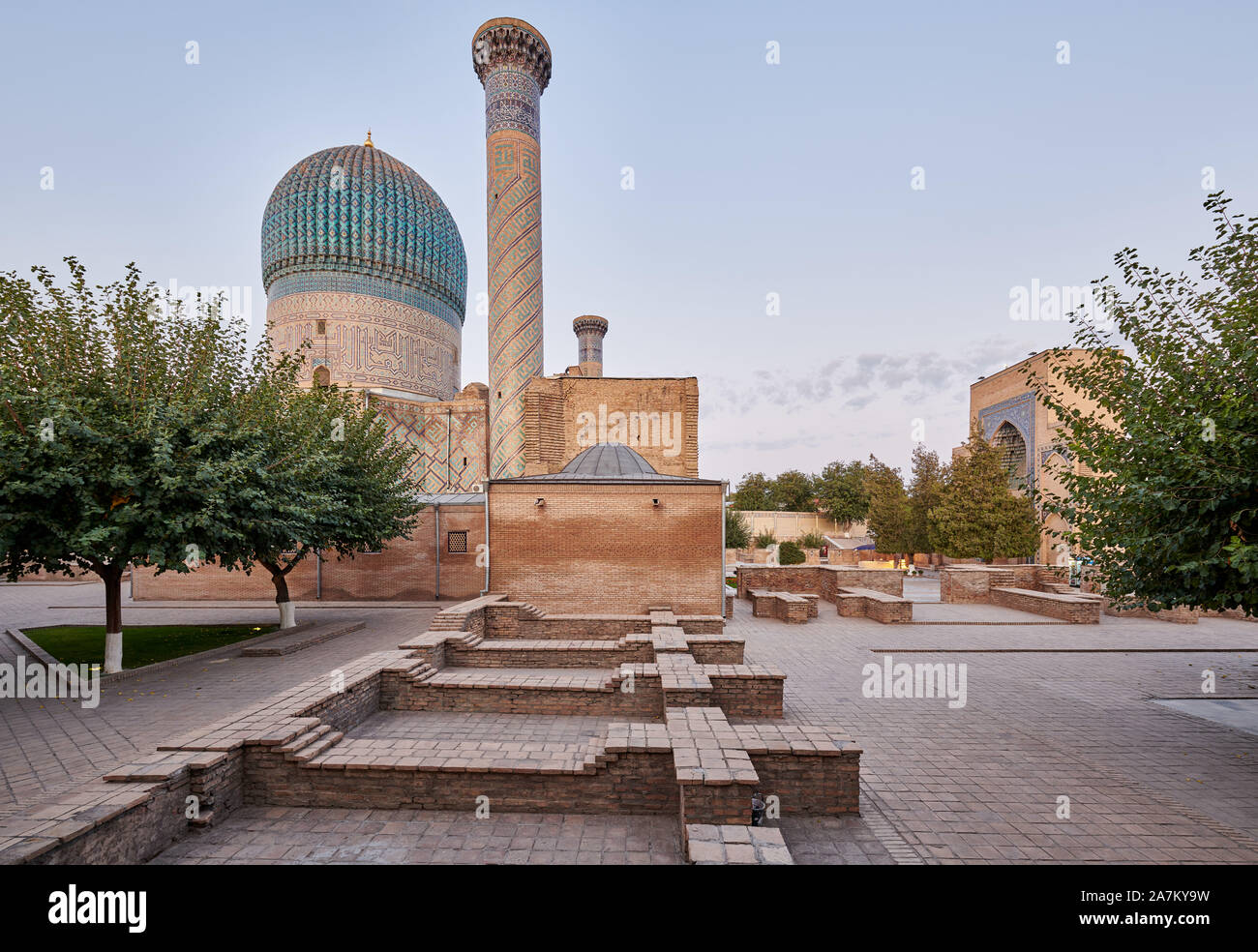 Amir-Timur-Mausoleum oder Das Gur Emir-Mausoleum von Tamerlane, Samarkand, Usbekistan, in Zentralasien Stockfoto