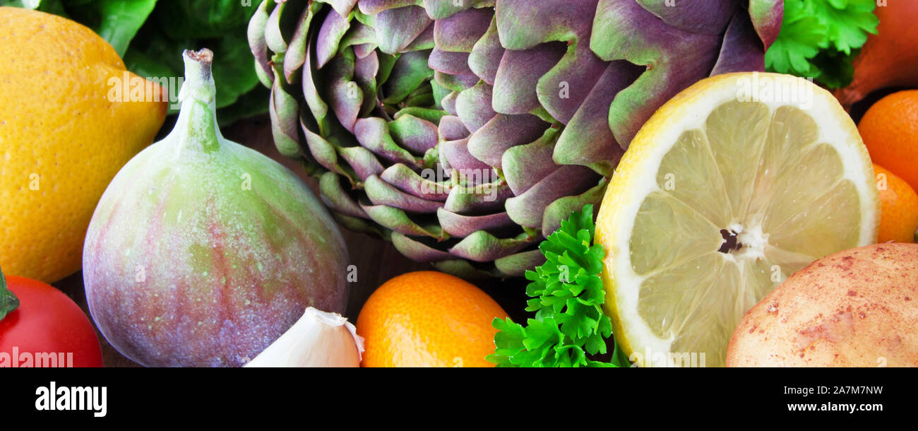 Gemüse und Obst als Hintergrund banner Stockfoto