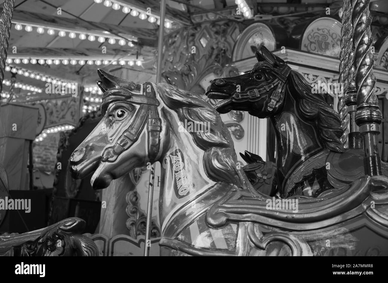 Viktorianische Karussel fahren, Vintage Messe Kreisel fahren Stockfoto