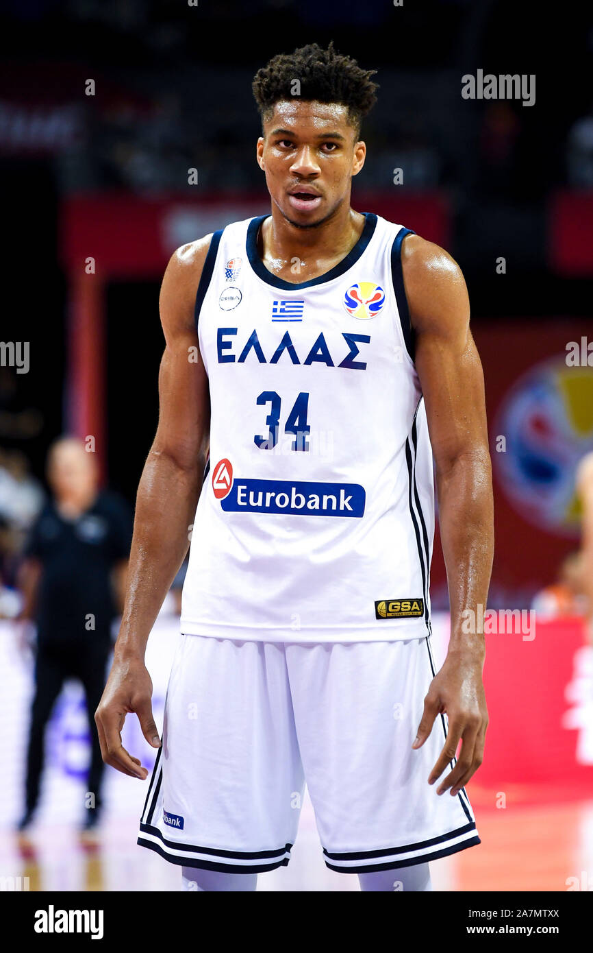 Bild der Griechischen professioneller Basketballspieler für die Milwaukee Bucks von der National Basketball Association (NBA) Giannis Antetokounmpo am thir Stockfoto