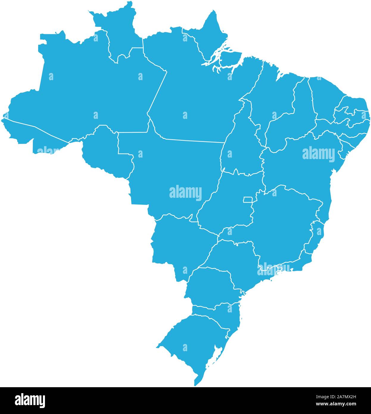 Moderne Brasilien Land Karte mit Grenzen Vector Illustration. Blaue Farbe. Stock Vektor