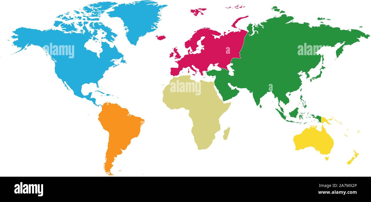 Bunte Weltkarte Kontinente mit Grenzen Vector Illustration Stock Vektor