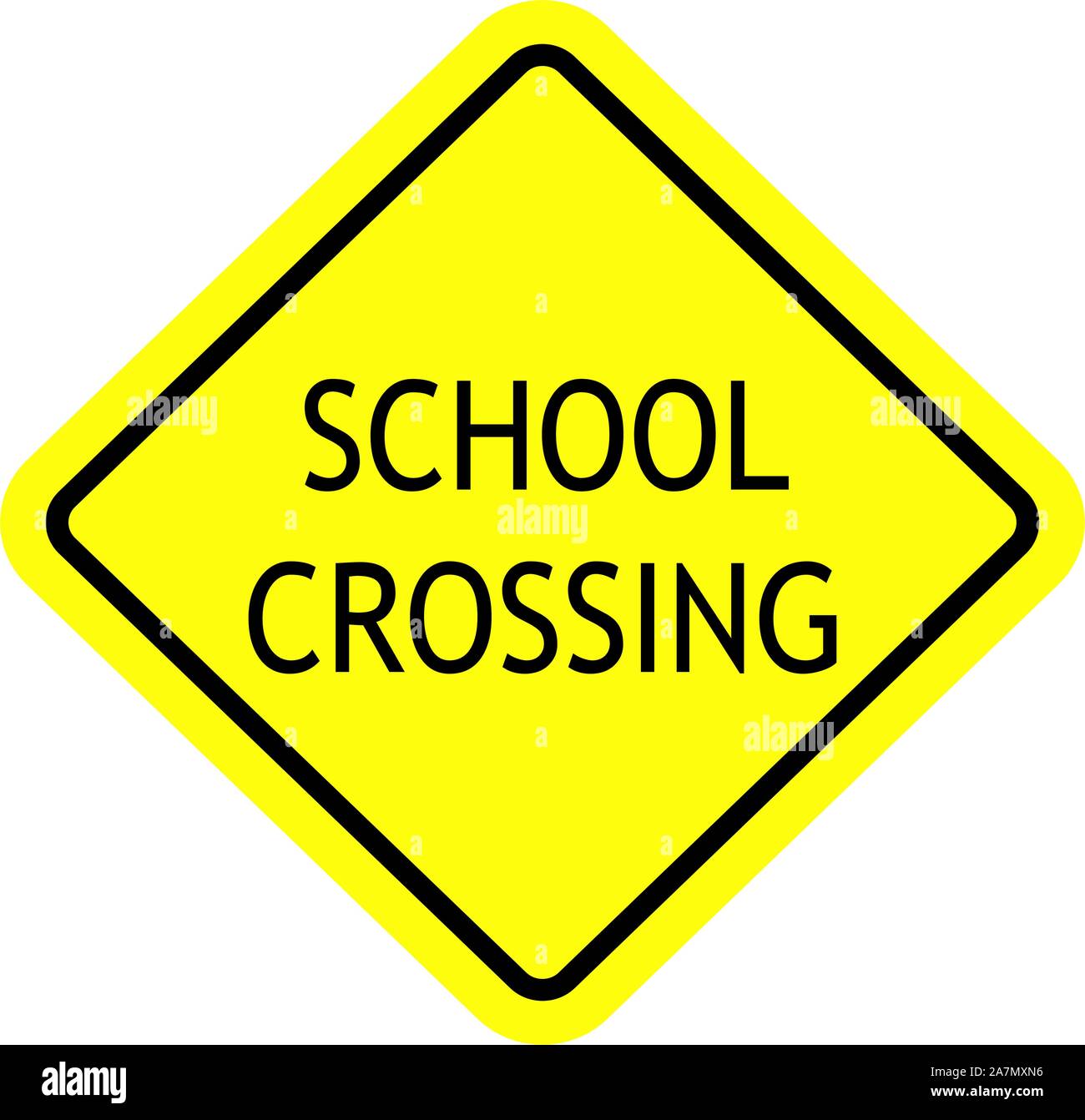 Schule Crossing (Wörter) Warnschild Vector Illustration. Gelb, Schwarz. Stock Vektor