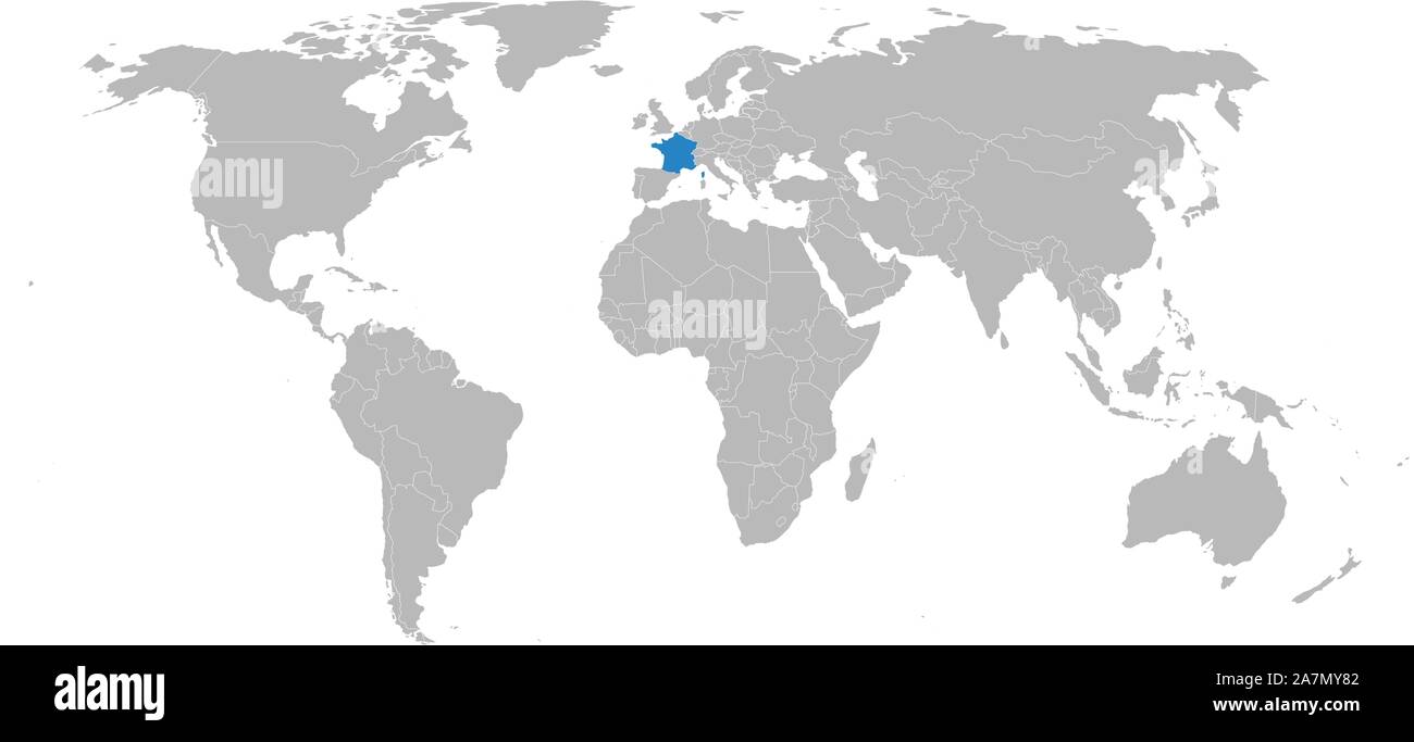 Frankreich geprägt durch blaue in Vektor Weltkarte politisch. Europäische Land. Stock Vektor