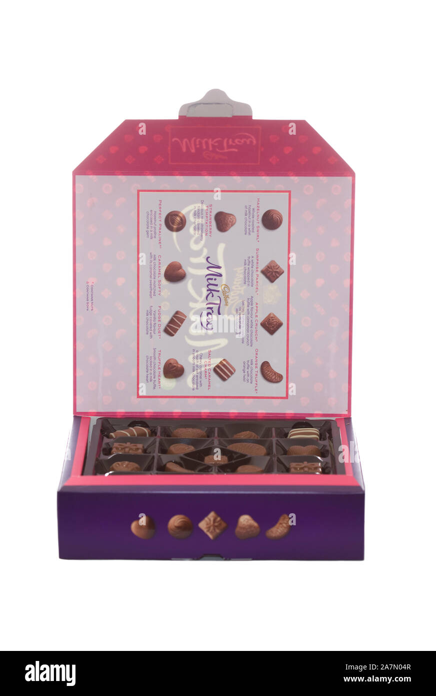 Eine geöffnete Verpackung von Cadbury's MilkTray auf isolierten weißen Hintergrund Stockfoto