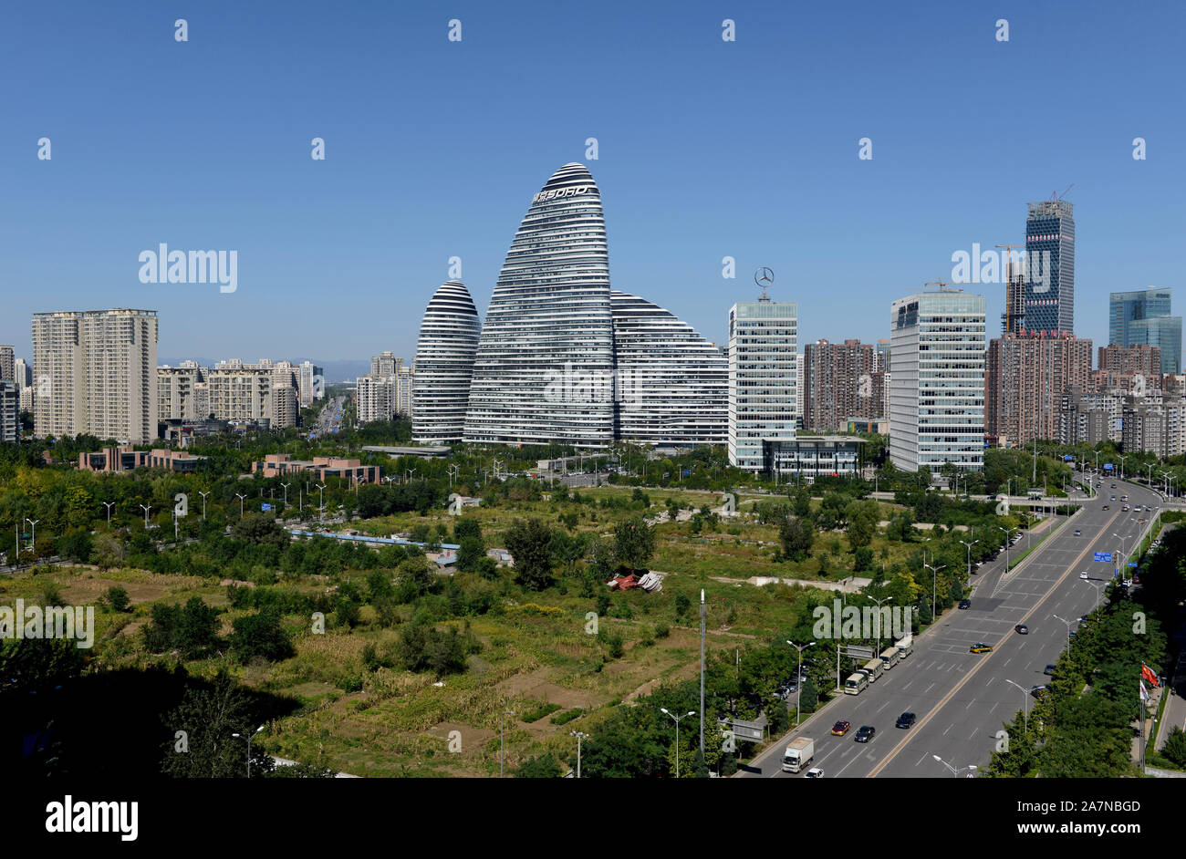 Ansicht von Süden der Wangjing Soho Bürogebäudekomplex in Wangjing, nordöstliche Peking Stockfoto