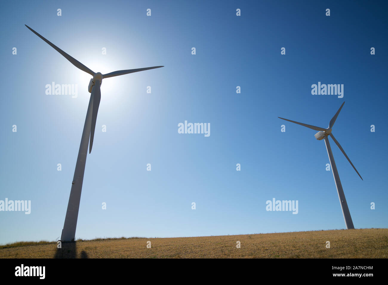 Windmühlen für Stromerzeugung in Spanien. Stockfoto