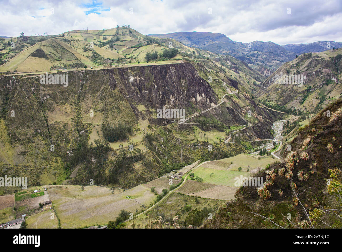 Schöne gepflegte Tal im Rio Toachi Canyon entlang der Quilotoa Loop Trek, Quilotoa, Ecuador Stockfoto