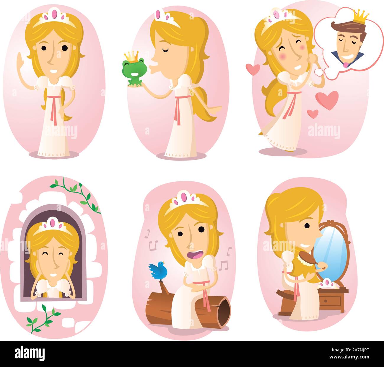 Prinzessin Cartoon-Illustration-Satz Stock Vektor