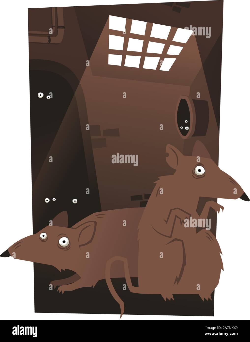 Ratten Nager Käse Falle stellen Vektor Illustration Karikatur, mit Ratten in einem Tunnel auf der Suche nach Nahrung. Stock Vektor