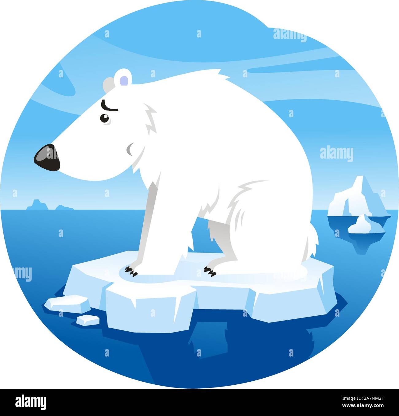 Eisbär stehend besorgt über den Klimawandel auf Eis Vektor Illustration Karikatur. Stock Vektor