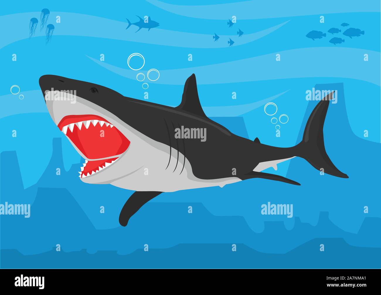 Abbildung: Hai mit natürlichen Ozean Hintergrund Stock Vektor