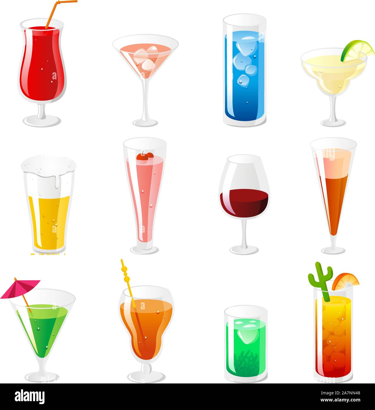 Cocktail und Drink Icon Sammlung Vektor Cartoon. Stock Vektor