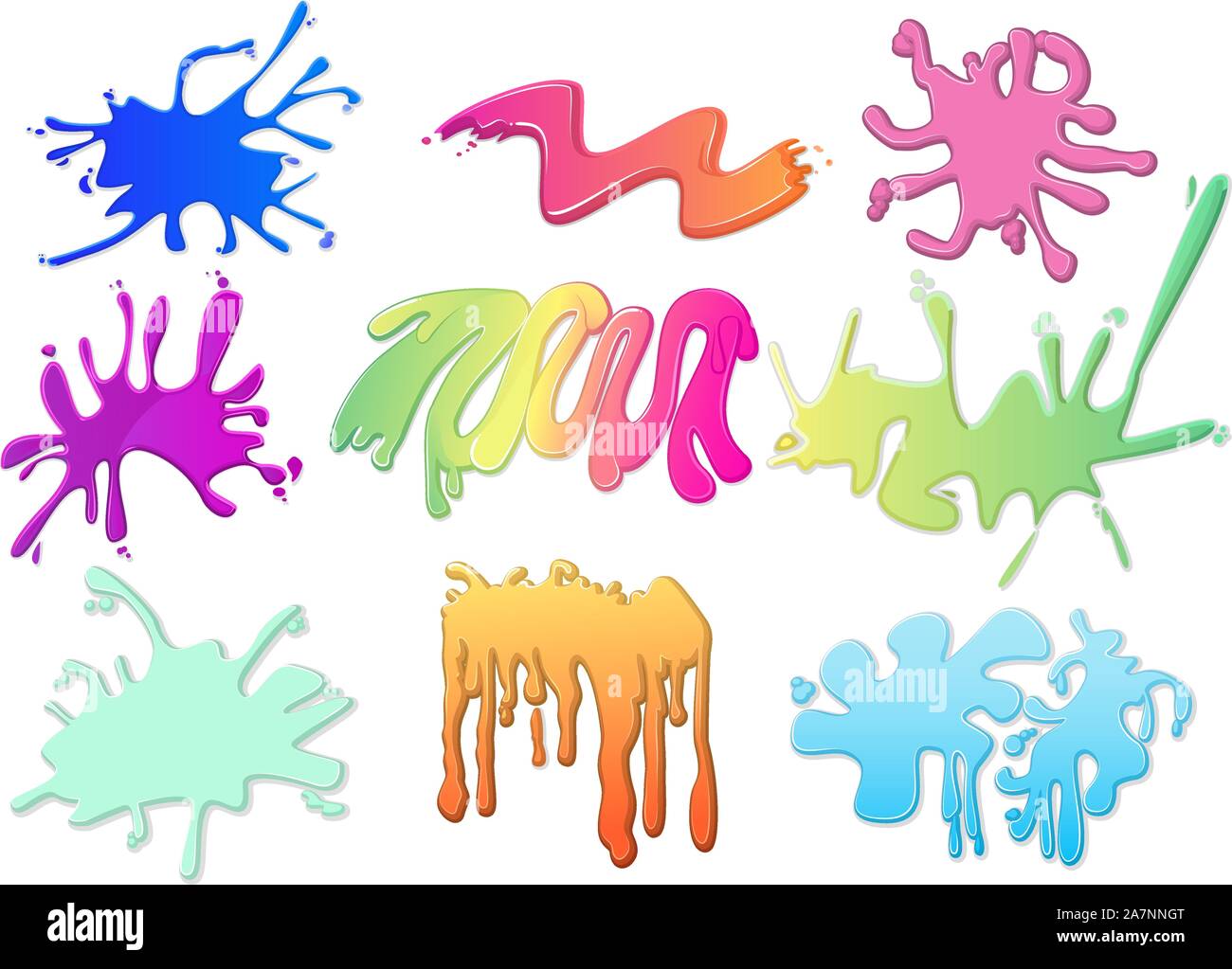 Neun farbigen Splash Set Vector Illustration. Stock Vektor