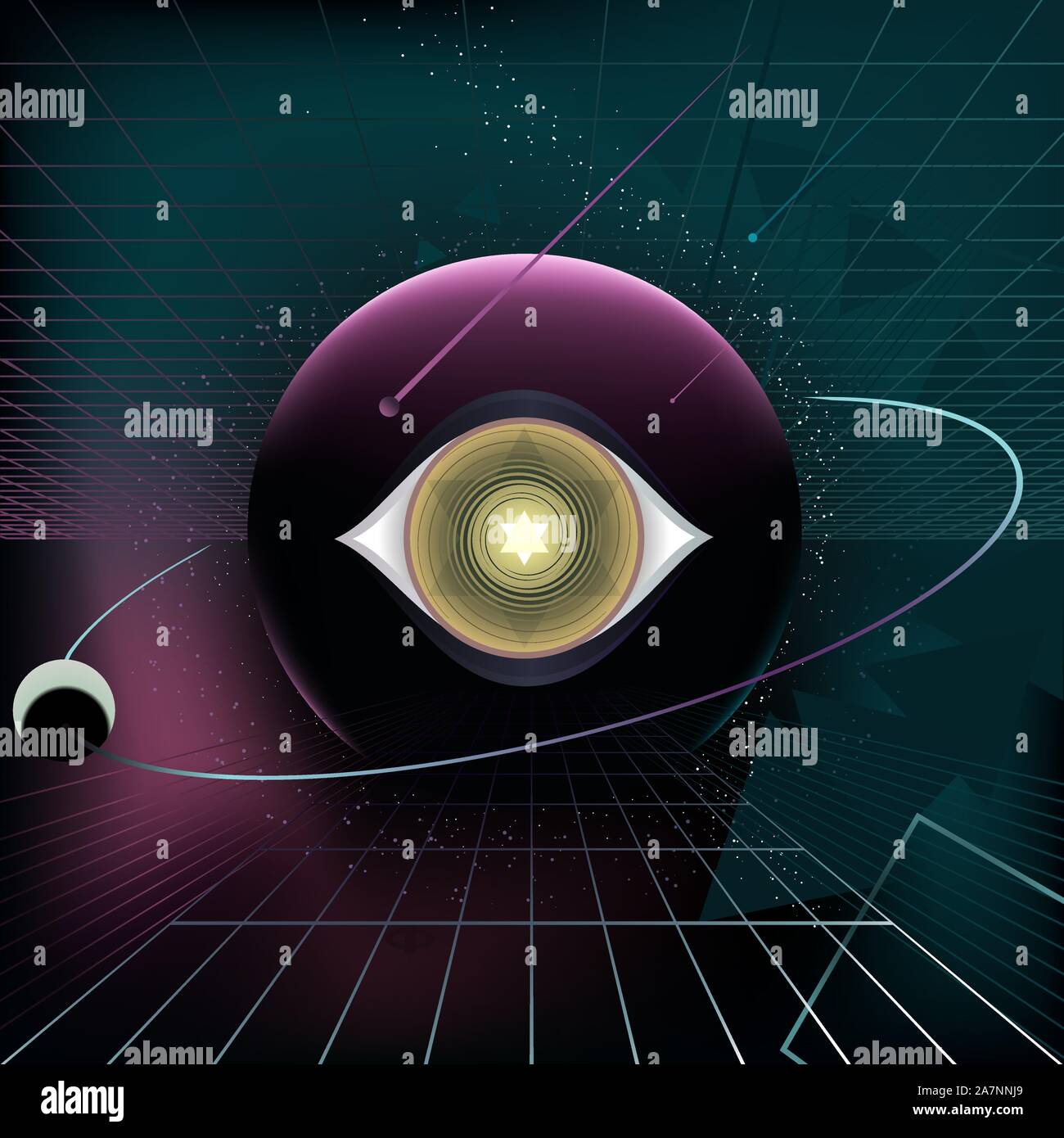 Planet Eye kosmischen 80 Retro-Stil Hintergrund, Vektor-Illustration ...
