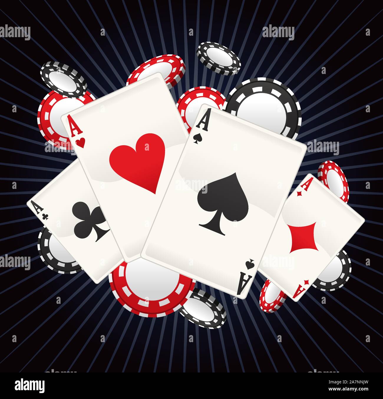 Full Ace Poker mit schwarzen Hintergrund Vector Illustration Cartoon, mit Karten und Münzen poker Splash. Stock Vektor Full Ace Poker mit schwarzen Hintergrund Vector Illustration Cartoon, mit Karten und Münzen poker Splash. Stock Vektor
