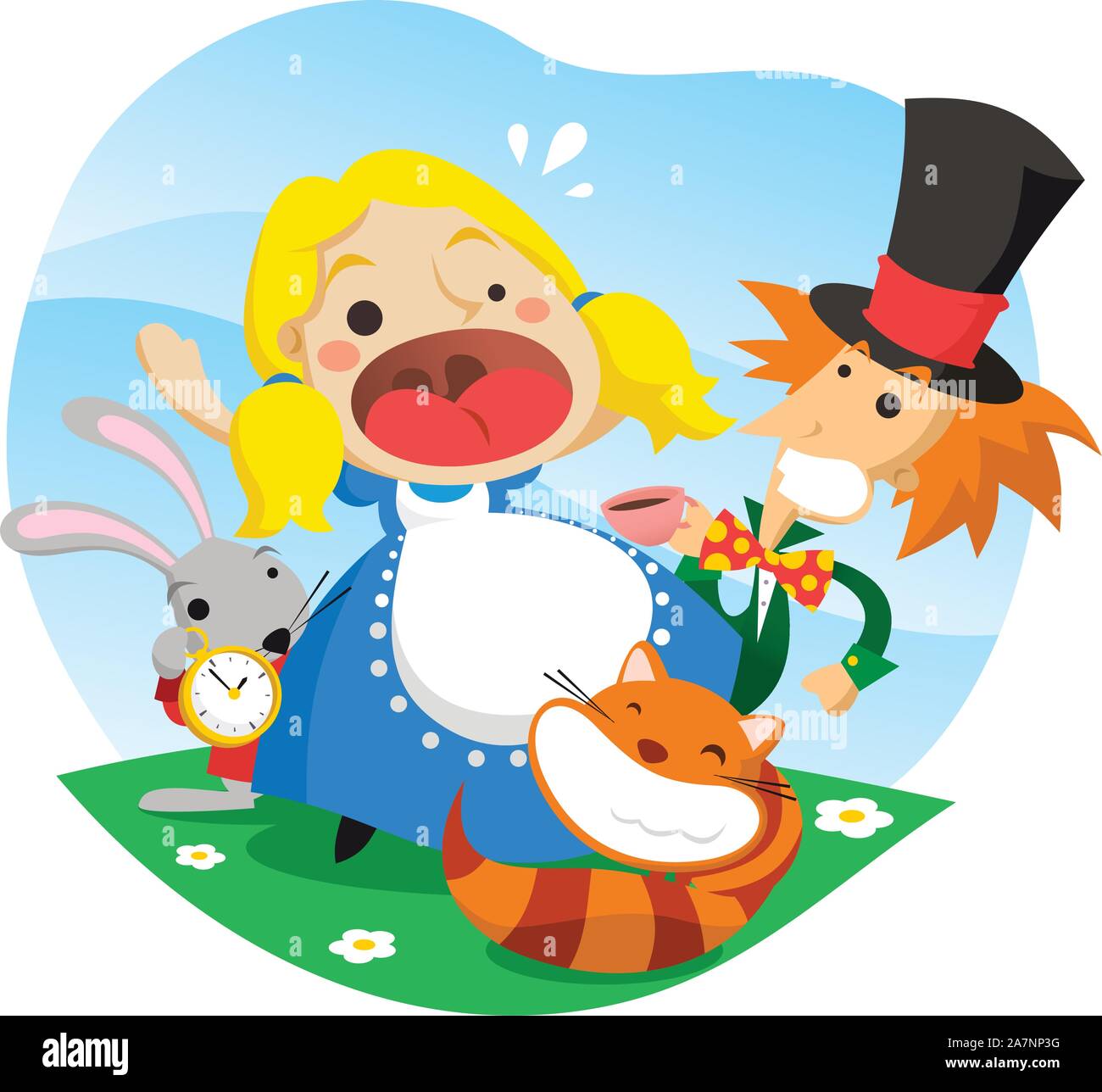 Alice im Wunderland-Vektor-Cartoon-Illustration. Stock Vektor