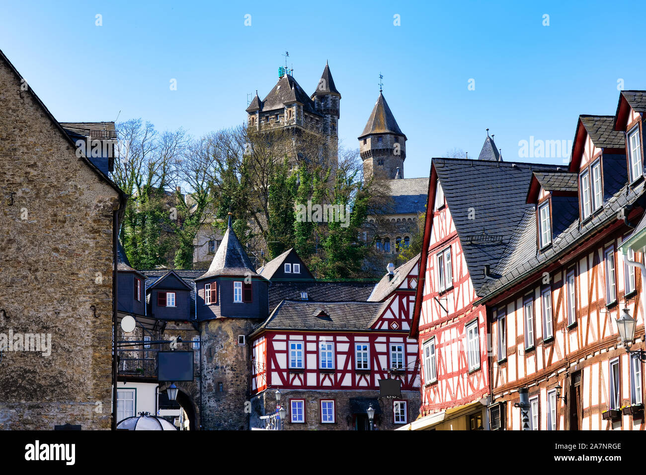 Stadtbild mit Halbpension in der Altstadt von Braunfels Fachwerk Stockfoto