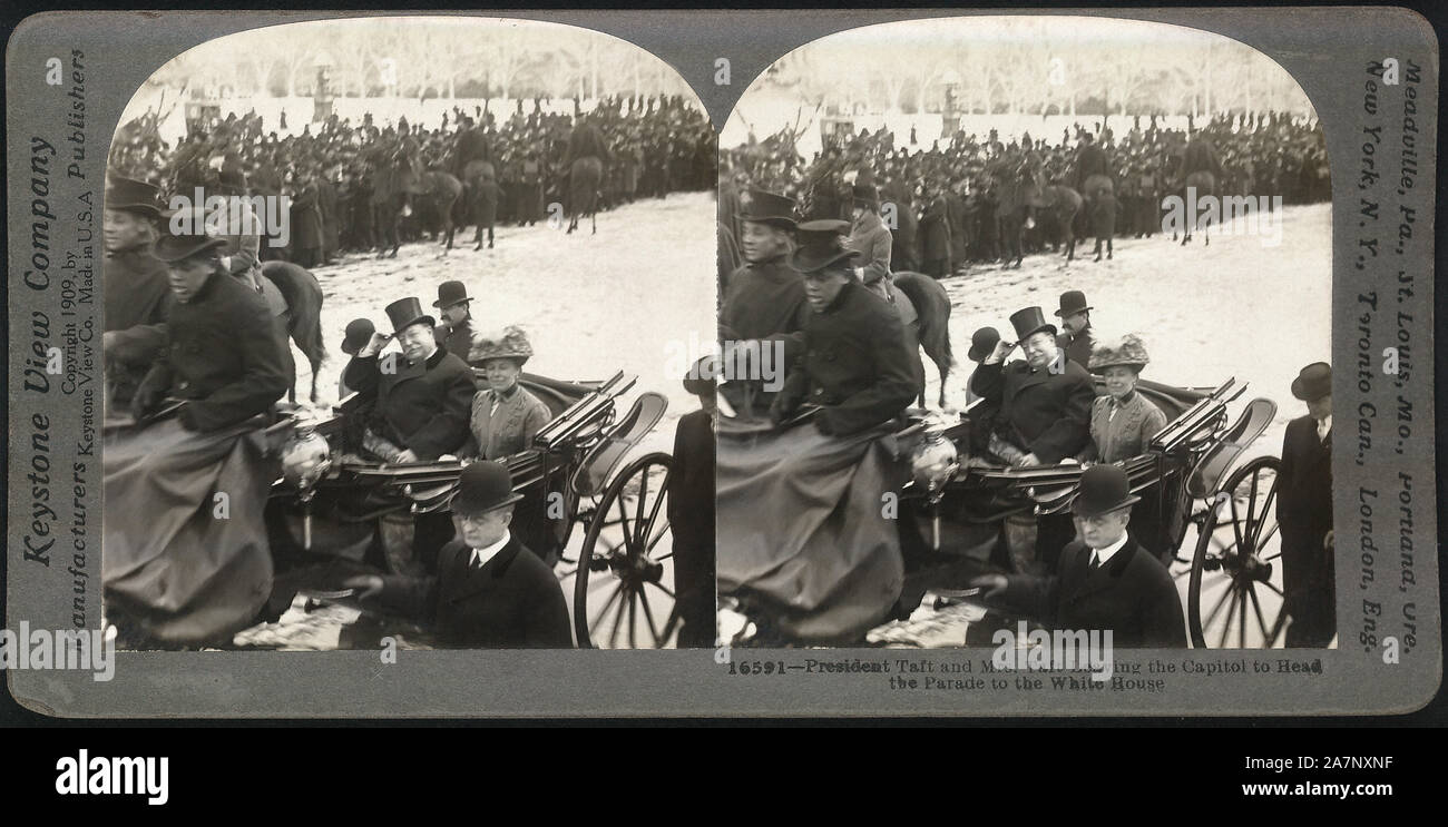 Us-Präsident und Frau Taft Verlassen des Capitol die Parade zum Weißen Haus, Washington, D.C., USA, Stereo Karte, Keystone View Company, 4. März 1909 über Kopf Stockfoto