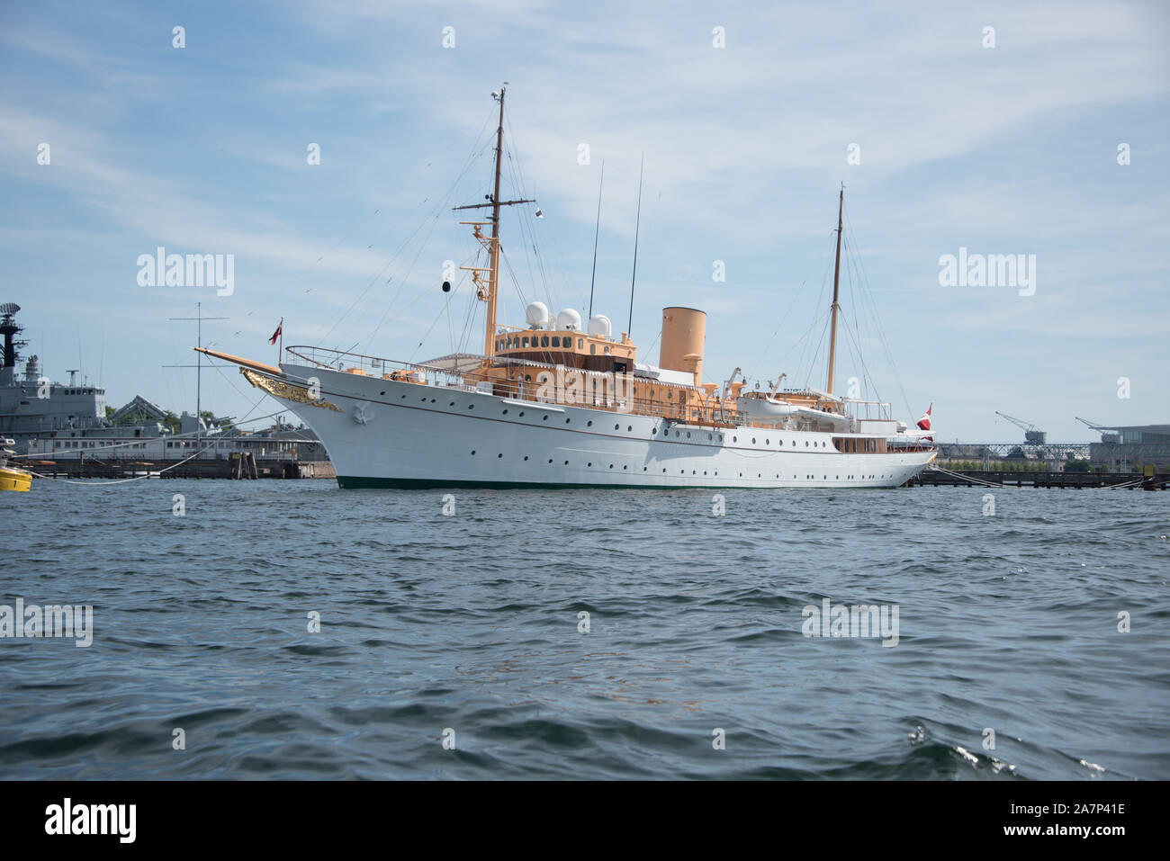 Royal Yacht Dannebrog im Hafen von Kopenhagen, Dänemark Stockfoto