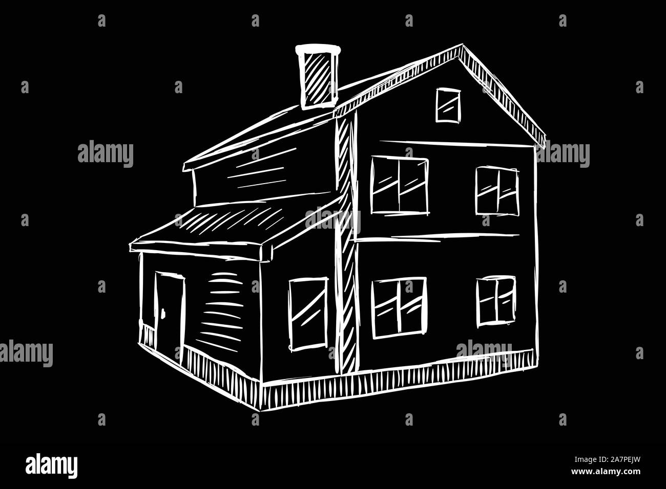 Zweistöckiges Haus Skizze weiß schwarz Stock Vektor