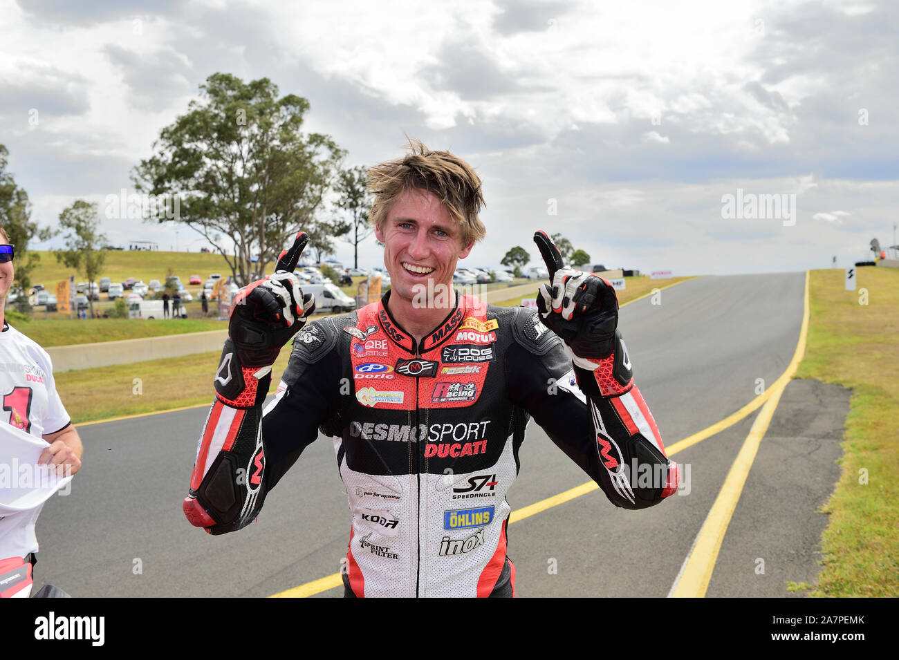 3. November 2019. Ducati Mike Jones feiert den Titel gewinnen in die Australische Superbike Meisterschaft an Sydney Motorsport Park. Sydney, Australien Stockfoto