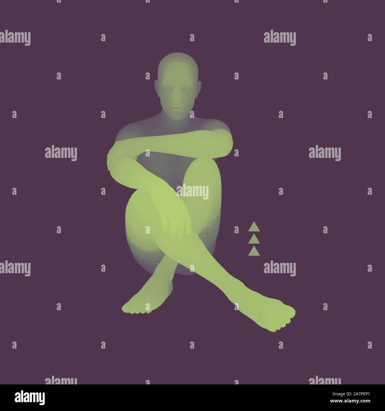 Mann in einem Denker darstellen. 3D-Modell des Menschen. Wirtschaft, Wissenschaft, Psychologie oder Philosophie Vektor Illustration. Stock Vektor