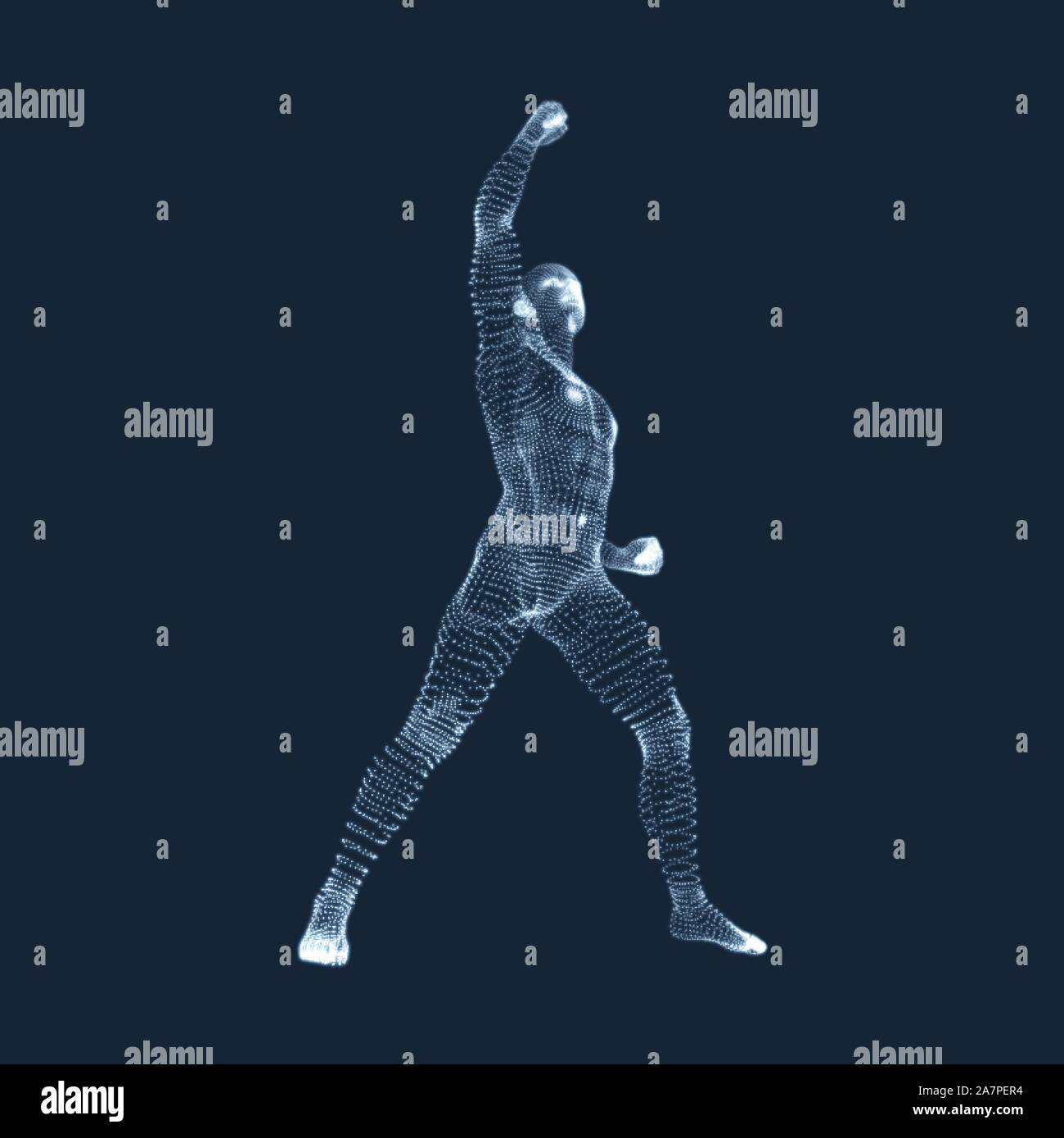 Steht der Mensch. Menschen mit Arm nach oben. Silhouette für Sport Meisterschaft. Den Sieg feiern. 3D-Modell des Menschen. Vector Illustration. Stock Vektor