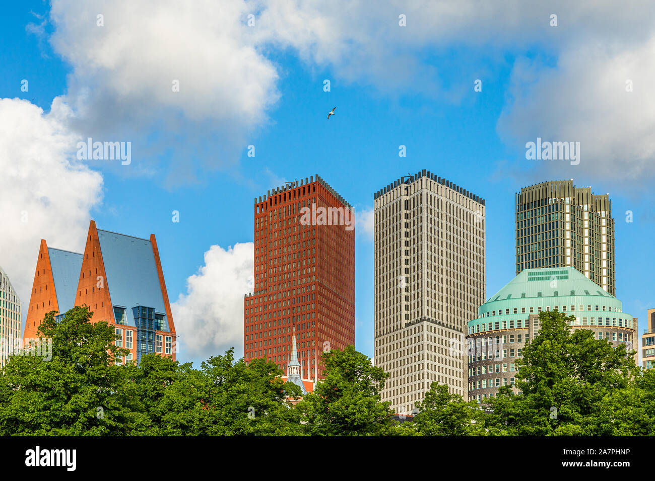 Central Business District mit seinen Wolkenkratzern, Den Haag, Niederlande Stockfoto