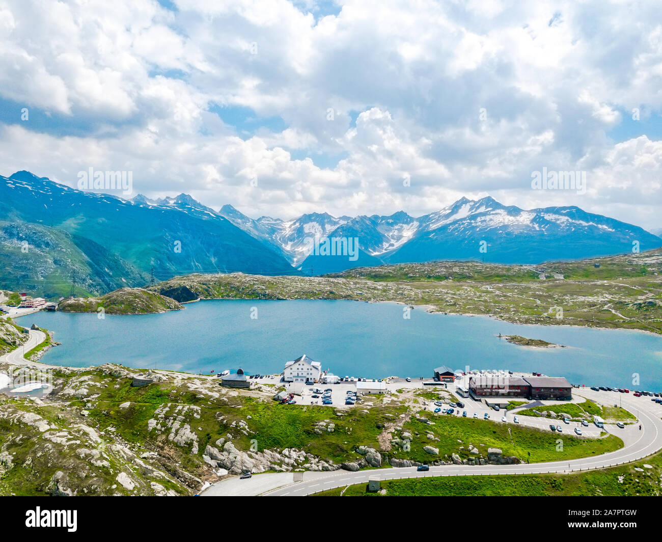 Luftaufnahme von St. Gotthard Schweiz Stockfoto