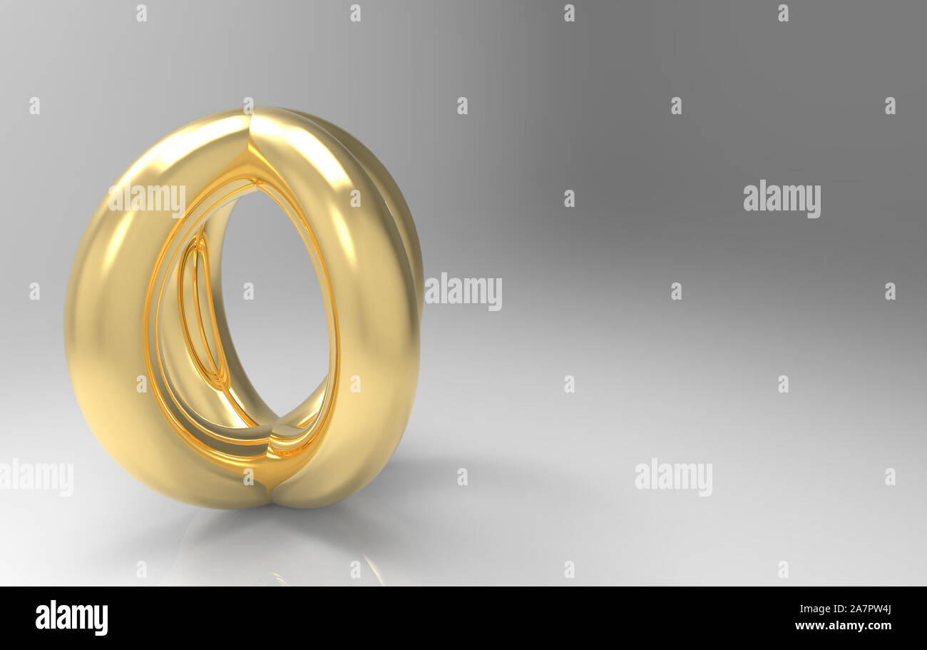 3D-Rendering. luxuriöse gold metall Torus ring Objekt auf Grau studio Hintergrund. Stockfoto