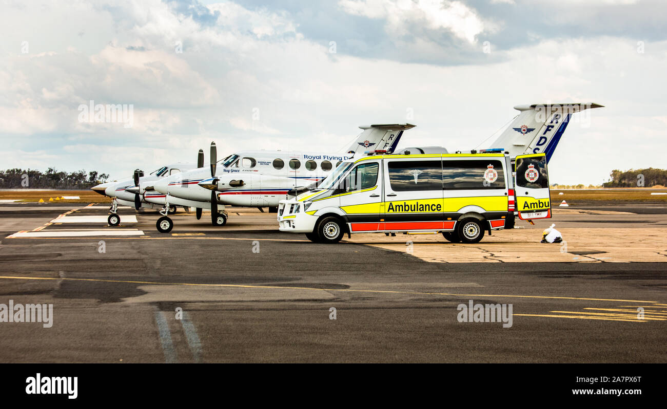 Der Royal Flying Doctors Service und Krankenwagen in Bundaberg, Australien Stockfoto