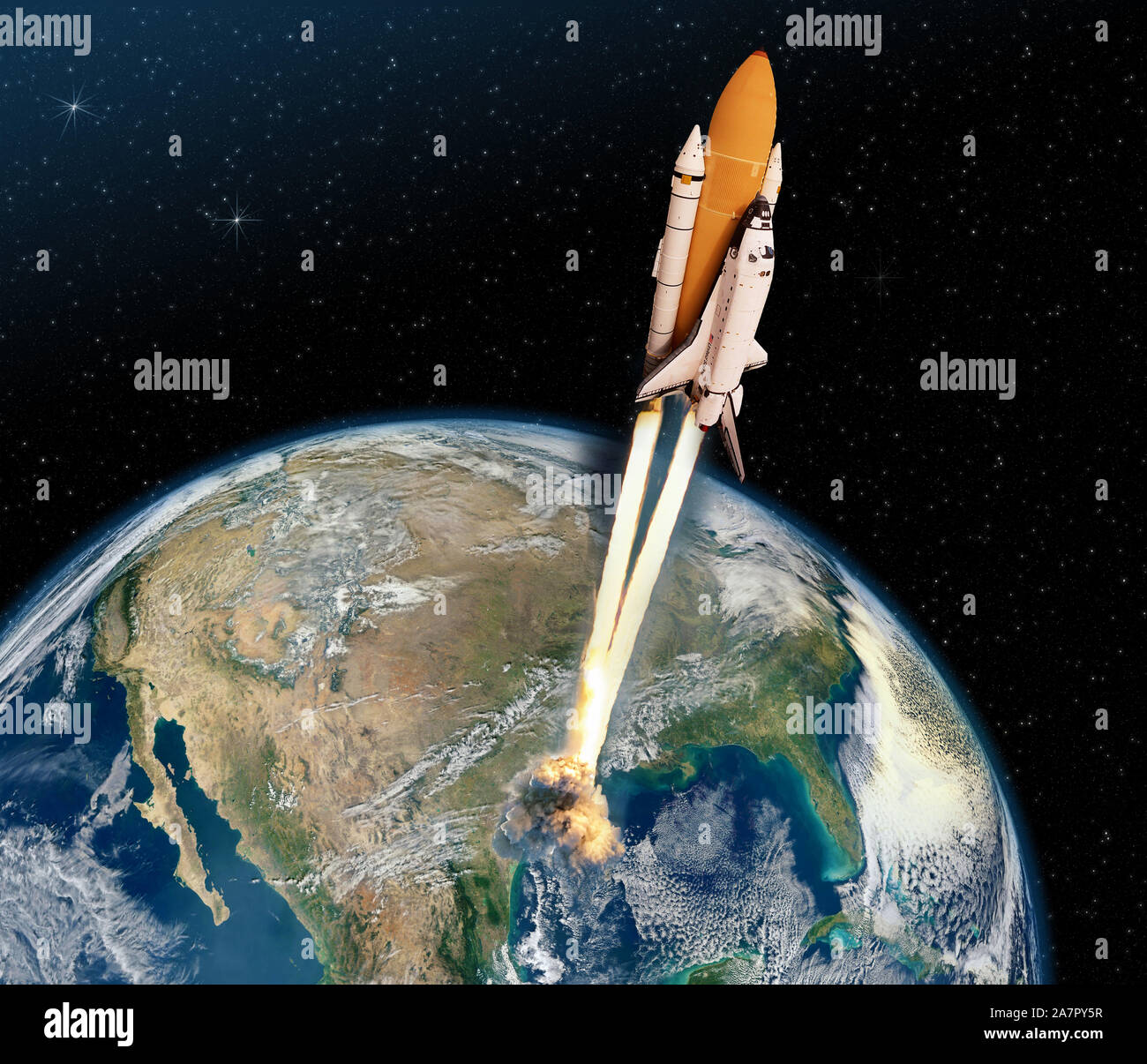 Bewölkt Start der Rakete in starry Weltraum. "Die Elemente dieses Bild von der NASA' eingerichtet Stockfoto
