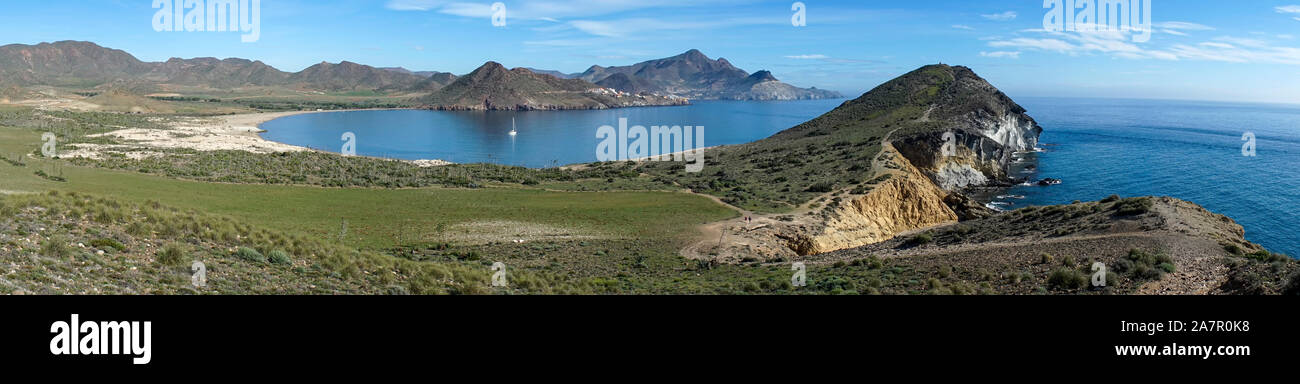 Panoramablick auf die Genovese Strand von Cabo de Gata, Almeria Stockfoto