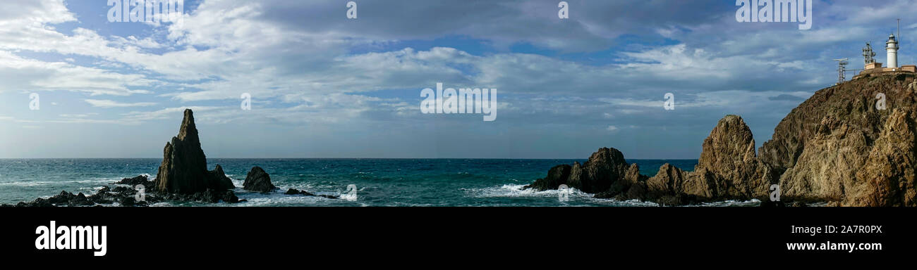 Panorama Reef der Sirenen im Naturpark Cabo de Gata, Almeria Stockfoto