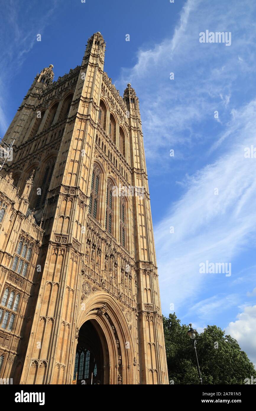 Palast von Westminster in London. Victoria Tower. Stockfoto