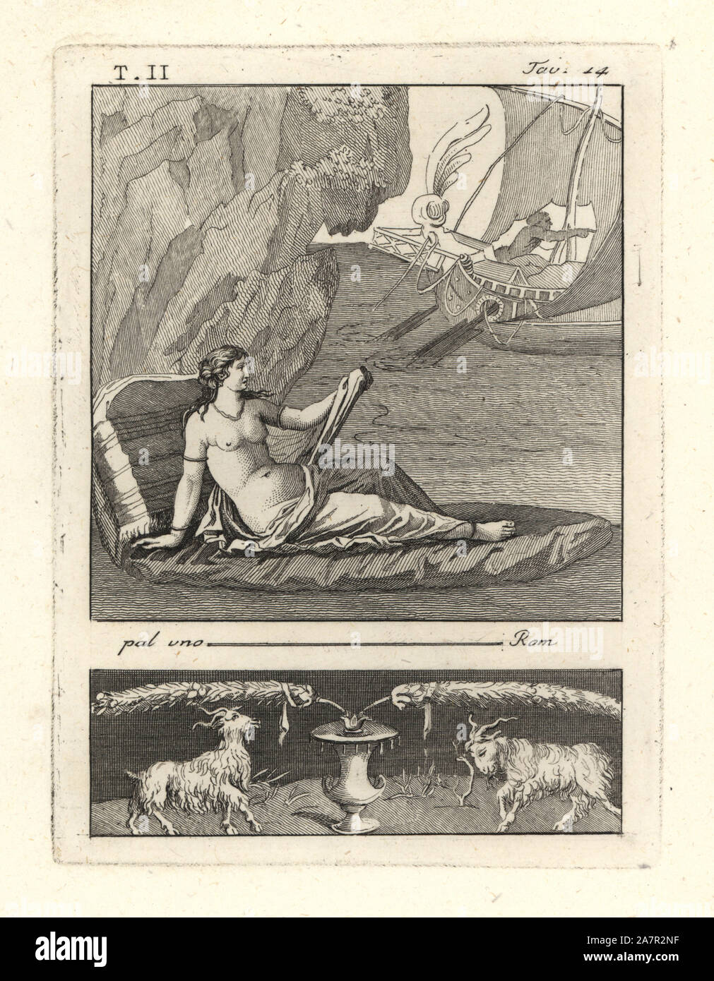 Die Aufgabe der Ariadne auf Naxos von Theseus auf eine Galeere. Kupferstich von Tommaso Piroli von seinem antiken Herculaneum (Antichita di Ercolano), Rom, 1789. Stockfoto