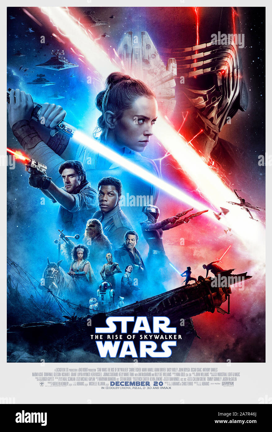 Star Wars: Der Aufstieg von Skywalker (2019) unter der Regie von J.J. Abrams und Hauptdarsteller Mark Hamill, Billie Lourd, Daisy Ridley, Adam Fahrer und Ian McDiarmid. Folge IX, das letzte Kapitel der Skywalker Trilogie. Stockfoto