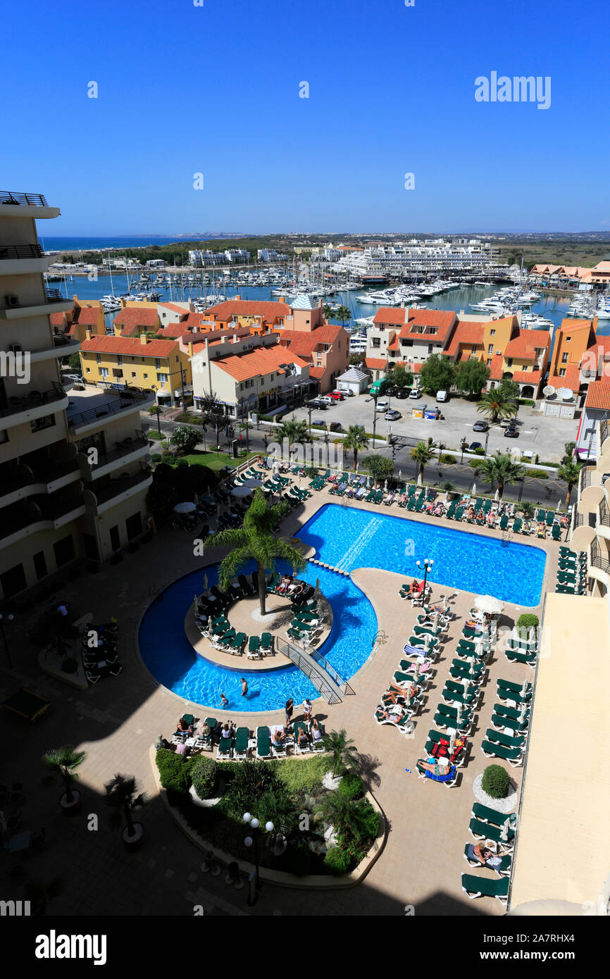 Blick von der Vila Gale Marina Hotel über der Marina von Vilamoura, Algarve, Portugal, Europa Stockfoto