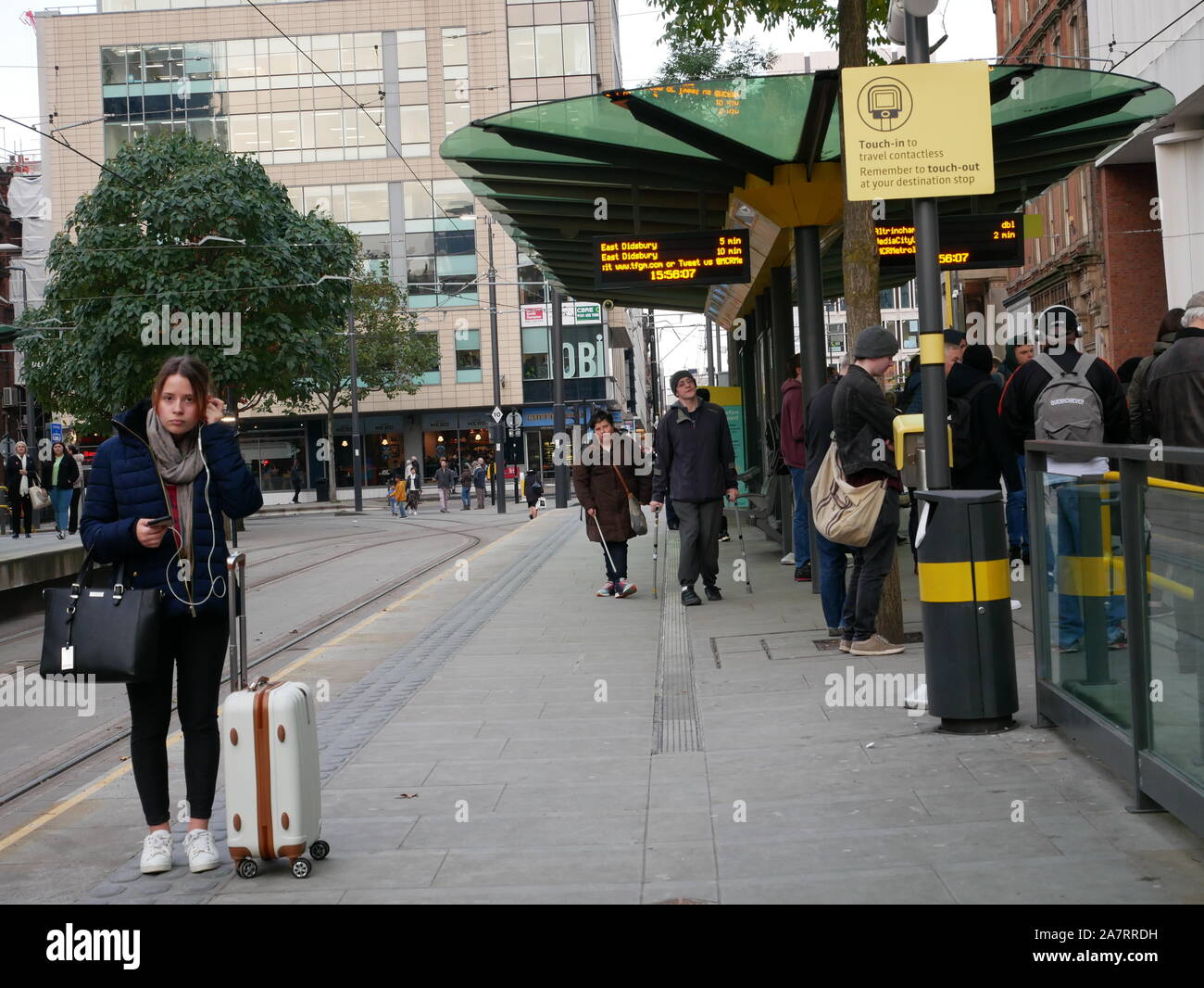 St Peter's Sq Tram Stop, Manchester Stockfoto