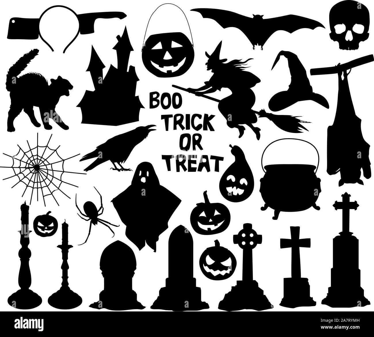 Halloween Gruselige Dekoration schwarz Vektor Silhouetten Stock Vektor