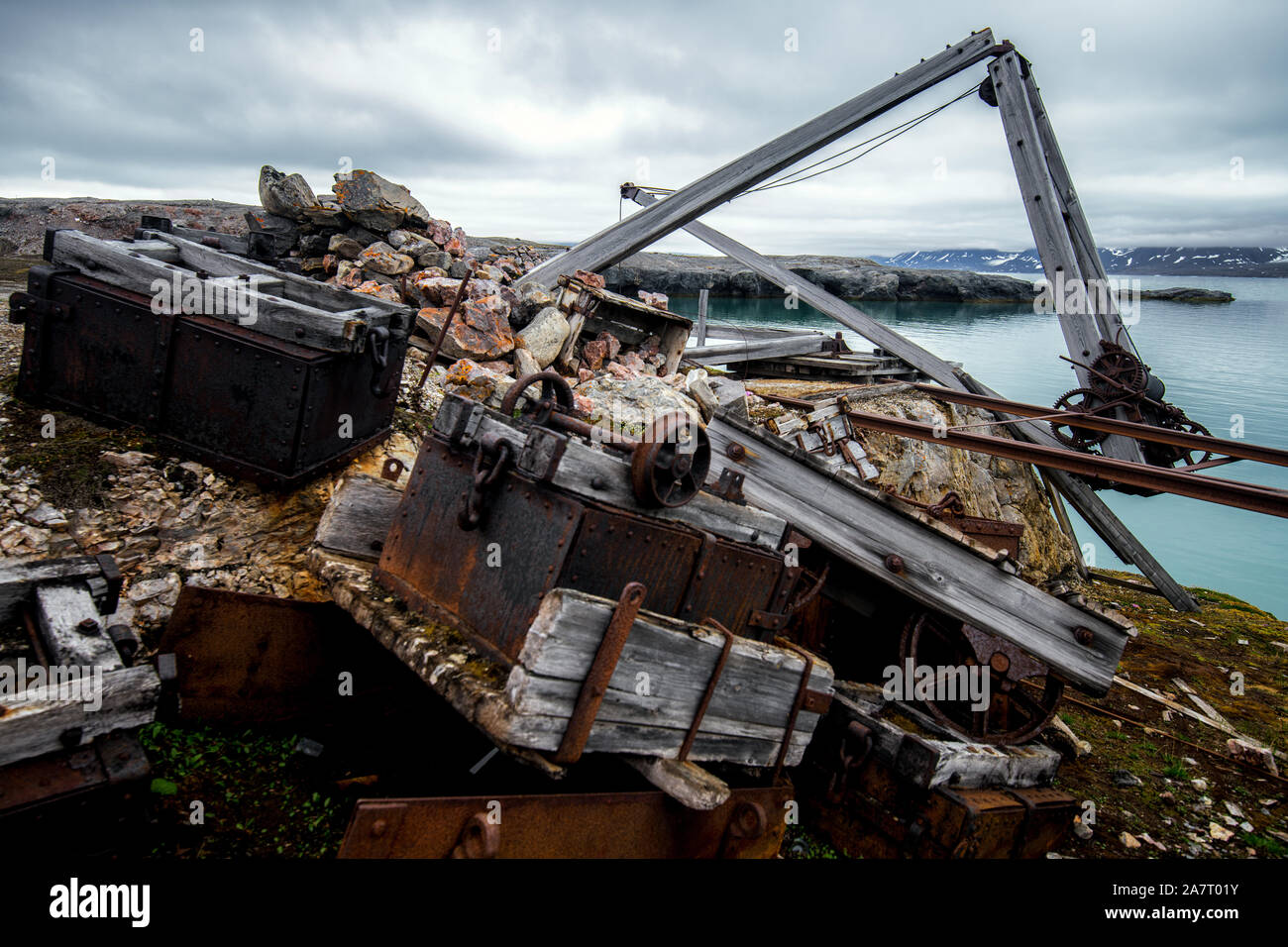 Neue London, die alte Grube bei Blomstrandhalvoya Marmor (Marmor), Spitzbergen Stockfoto