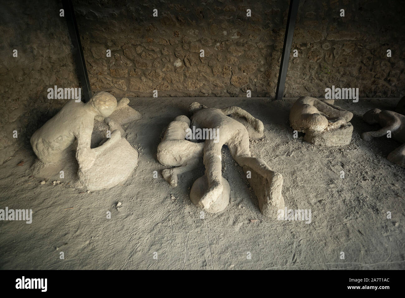 Pompei. Italien. Archäologische Stätte von Pompeji. Orto dei Fuggiaschi/Garten des Flüchtigen, gipsabdrücke von Körpern von Menschen, die starben, als sie versuchten, Stockfoto