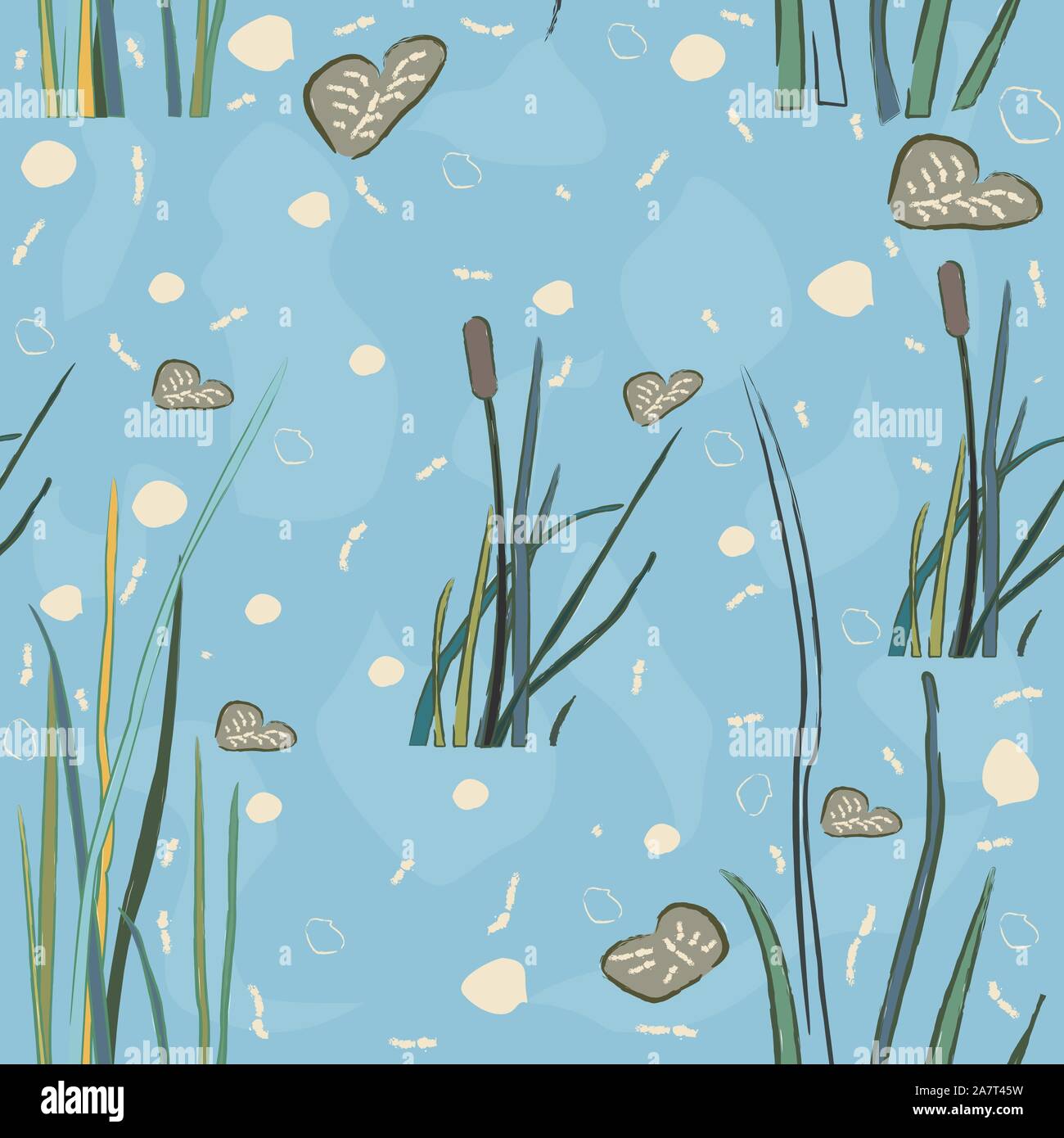 Nahtlose, sich wiederholendes Muster mit See Reed. Hand gezeichnet ...