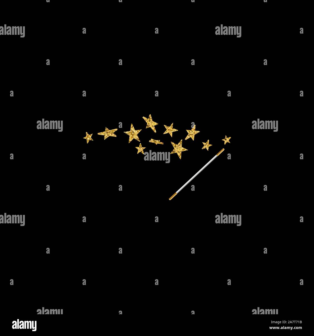 Zauberstab mit 3d-Sterne auf dem schwarzen Hintergrund. Trace von Goldstaub. Magic abstrakt Hintergrund isoliert. Wunder und Magie. Vector Illustration. Stock Vektor