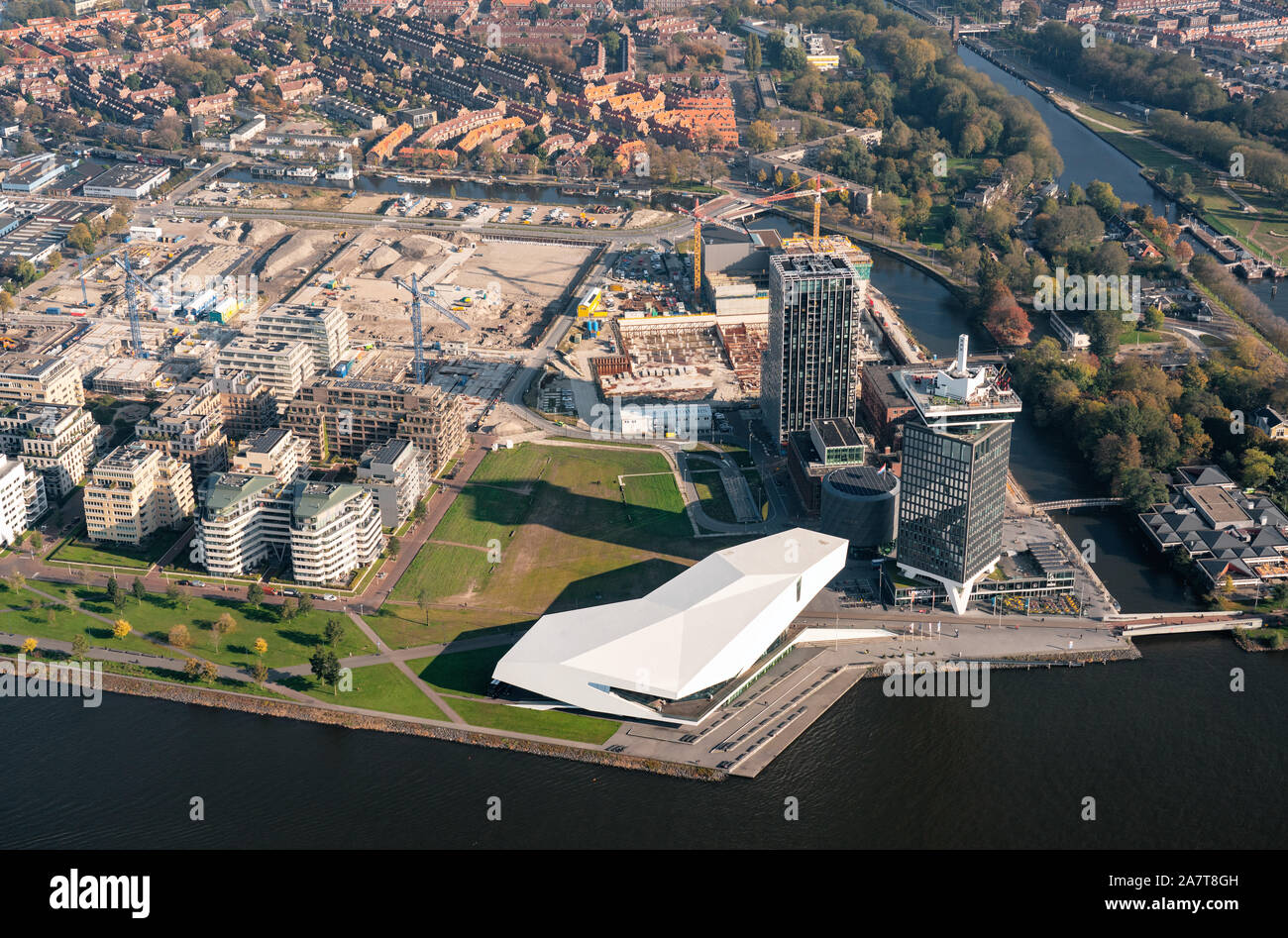 Der aeraial Amesterdam mit Auge en EINE 'Dam Aussichtspunkt Stockfoto