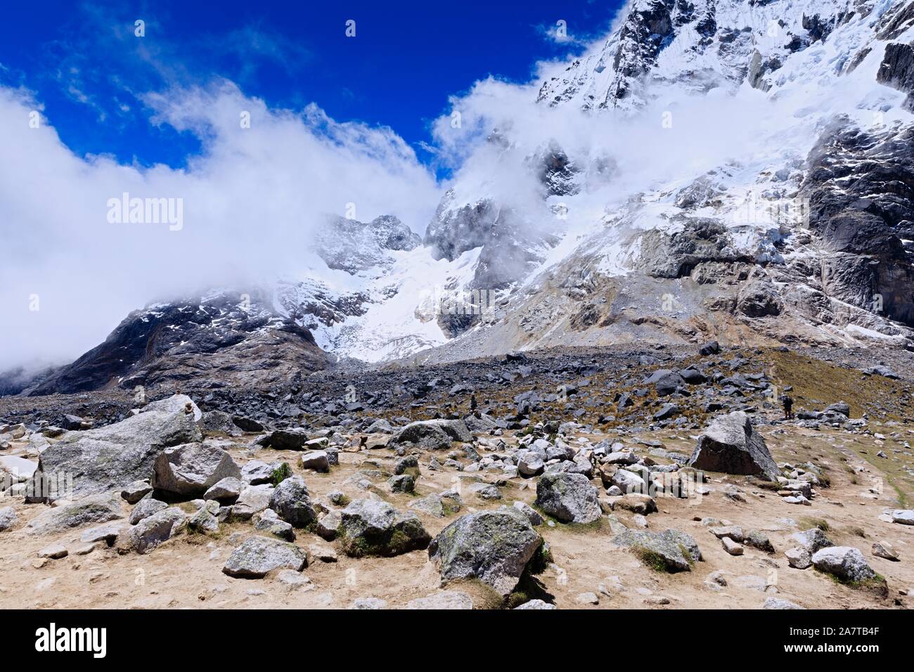 Salkantay trekking, einer der schönsten Wanderwege in Peru, es endet u in Machu Pichcu Stockfoto