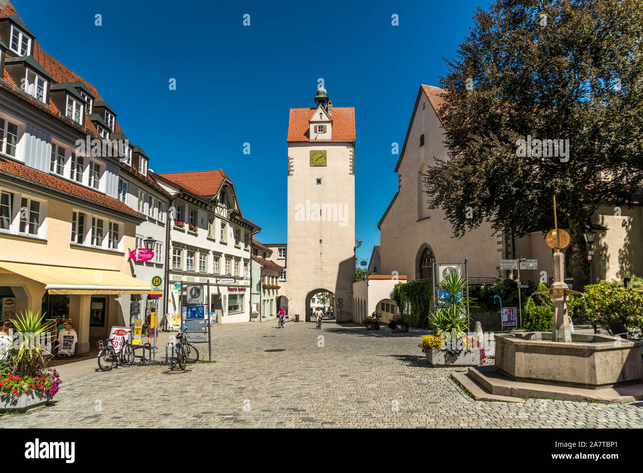 Stadttor Wassertorturm, Isny im Allgäu, Baden-Württemberg, Deutschland | City Gate Wassertorturm/Wasser Gate Tower, Isny im Allgäu, Baden-Württemb Stockfoto