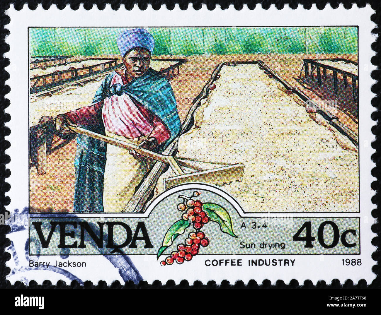 Frau im Kaffee im afrikanischen Stempel Stockfoto