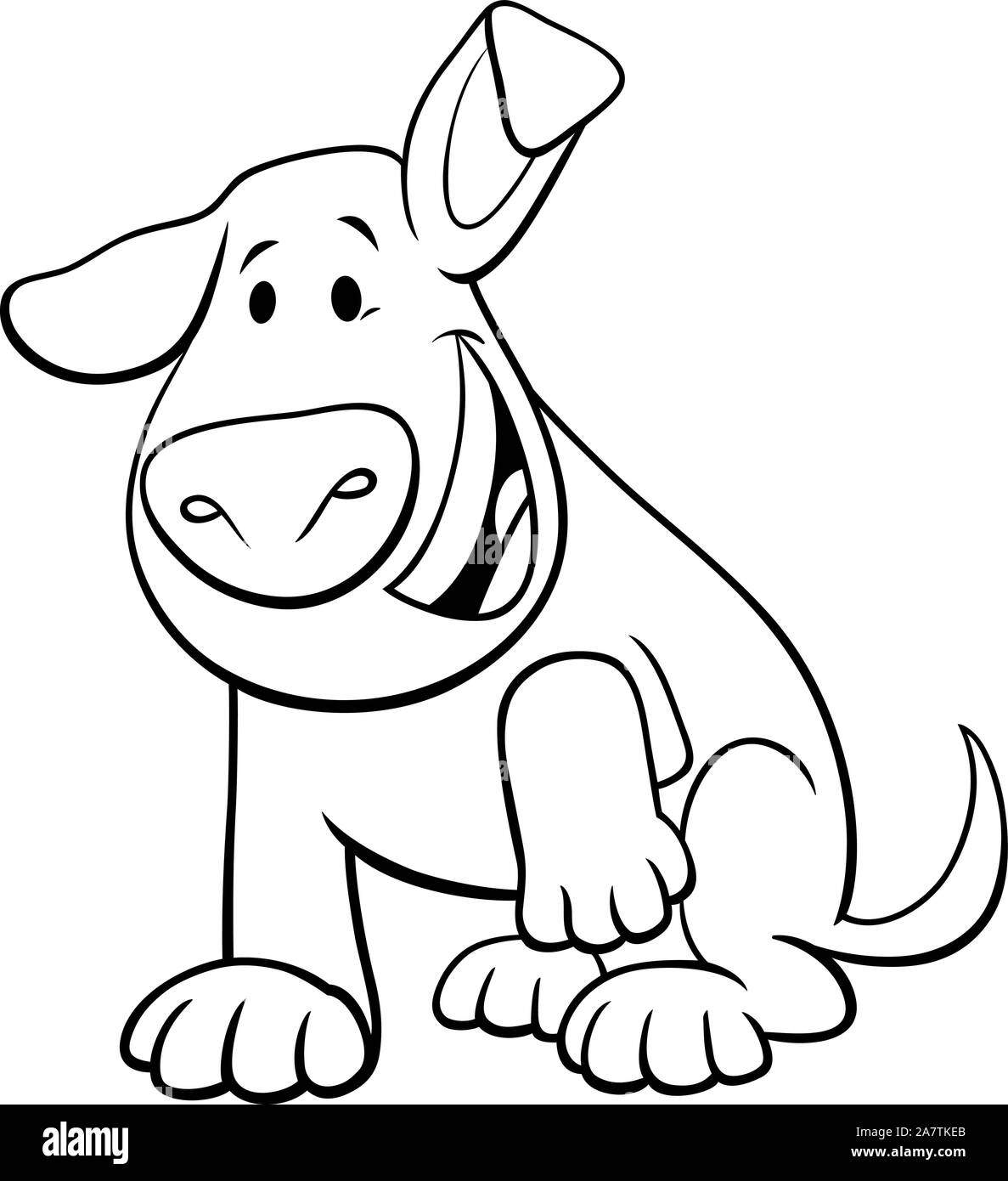 Schwarze und Weiße Cartoon Illustration von Happy Braun Welpe oder Hund Comic Tier Charakter Malbuch Seite Stock Vektor